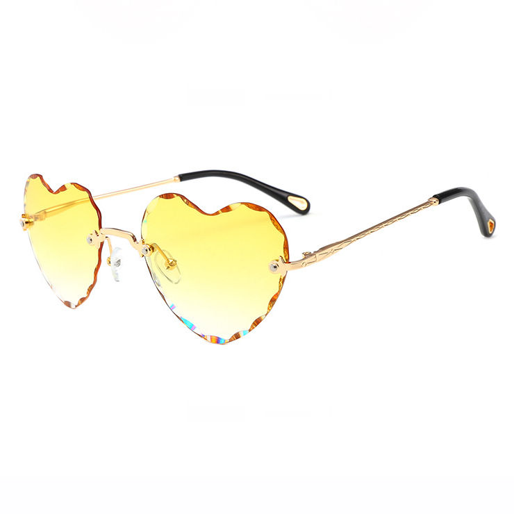 Rimless Heart Scallop Sunglasses Yellow