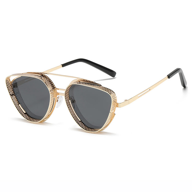 Steampunk Metal Mesh Irregular Frame Sunglasses Gold-Tone/Grey