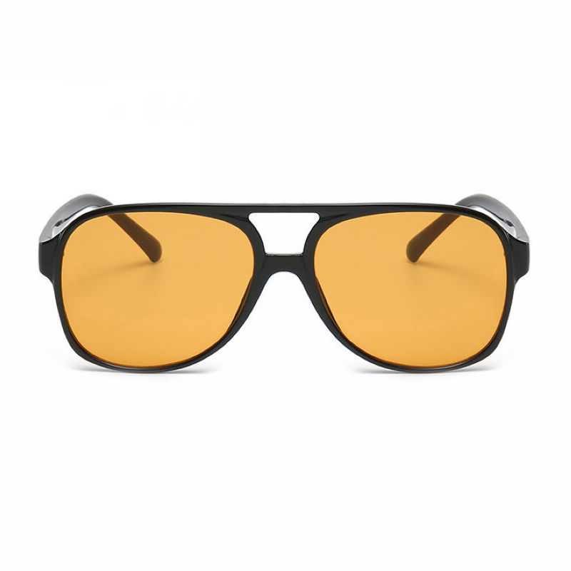 Vintage Square Oversized Pilot Sunglasses Black Frame Orange Lens