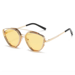 Yellow Steampunk Metal Mesh Irregular Frame Sunglasses