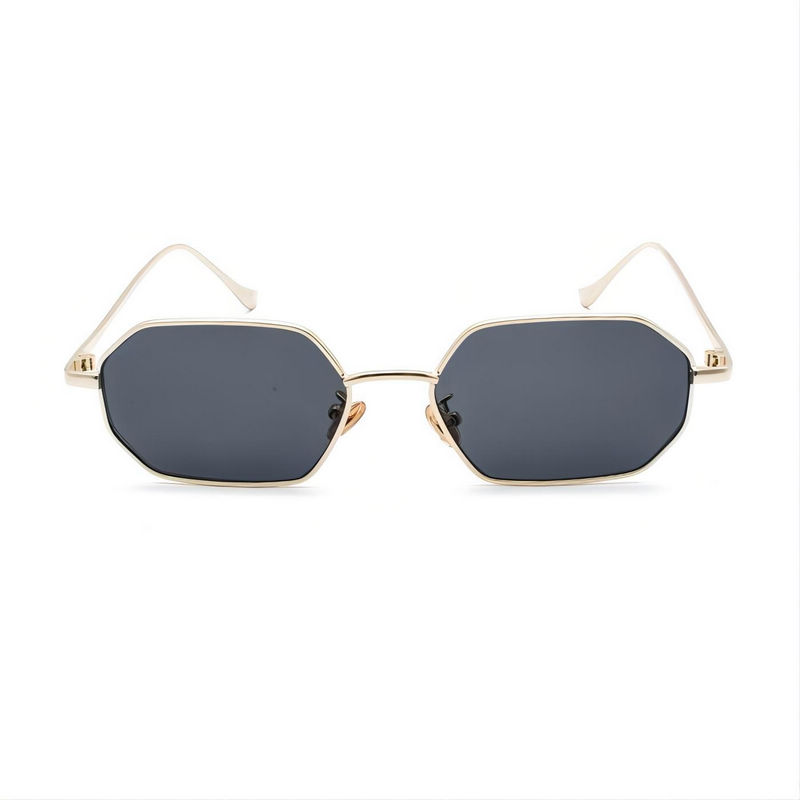 38mm Small Rectangle Heptagon Sunglasses Gold Frame Grey Lens