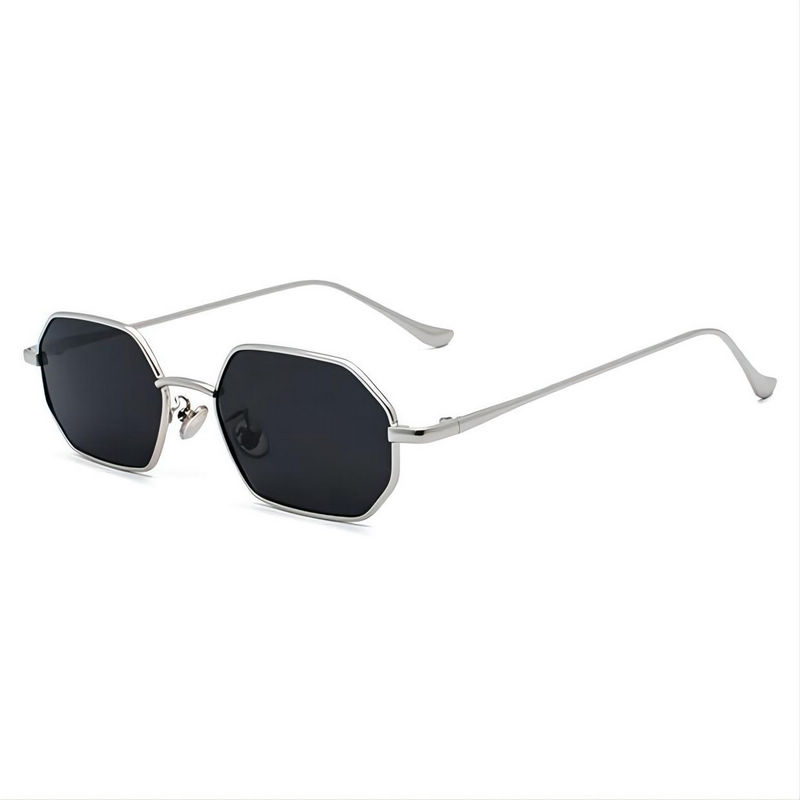 38mm Small Rectangle Heptagon Sunglasses Silver-Tone/Grey