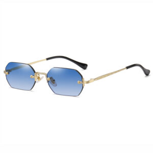 90s Small Frameless Geometric Sunglasses Gold-Tone/Gradient Blue