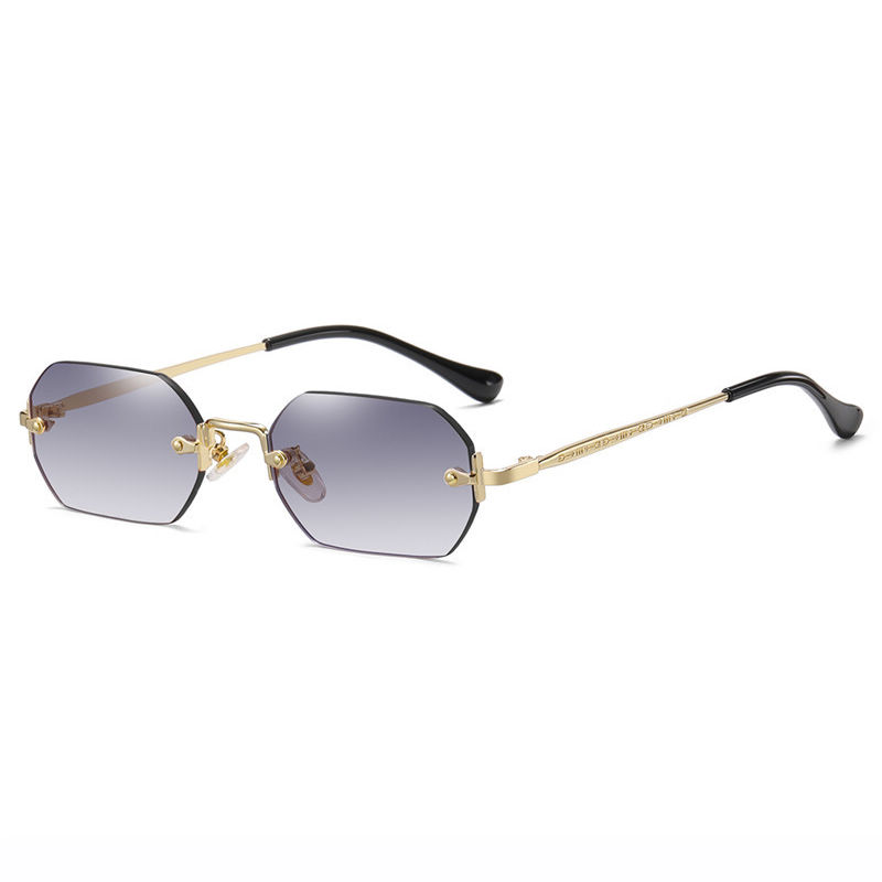 90s Small Frameless Geometric Sunglasses Gold-Tone/Gradient Grey