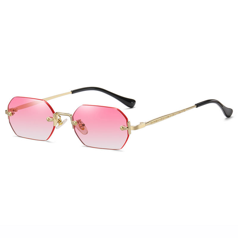 90s Small Frameless Geometric Sunglasses Gold-Tone/Gradient Pink