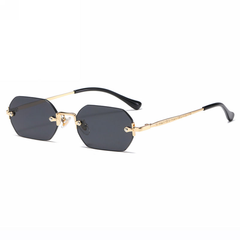 90s Small Frameless Geometric Sunglasses Gold-Tone/Grey