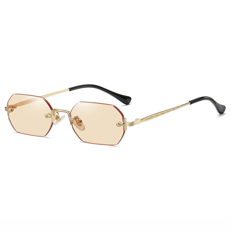 90s Small Frameless Geometric Sunglasses Gold-Tone/Light Brown