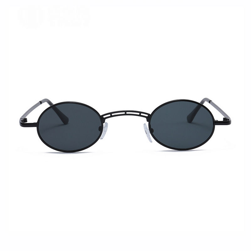 Black/Grey Vintage Small Oval Sunglasses Metal Frame