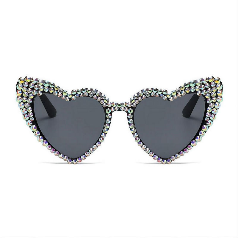 Black Heart Sunglasses with Rhinestones Embellished