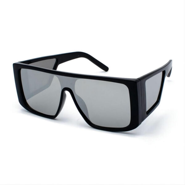 Black/Mirror White Flat Top Square Sunglasses with Side Shield