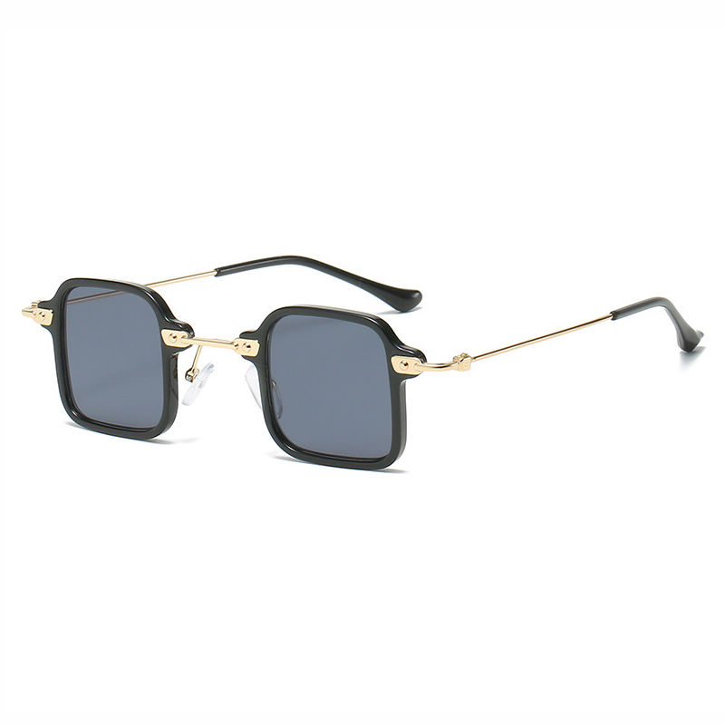 Black Small Square Acetate and Metal Sunglasses