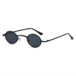 Black Vintage Small Oval Sunglasses Metal Frame