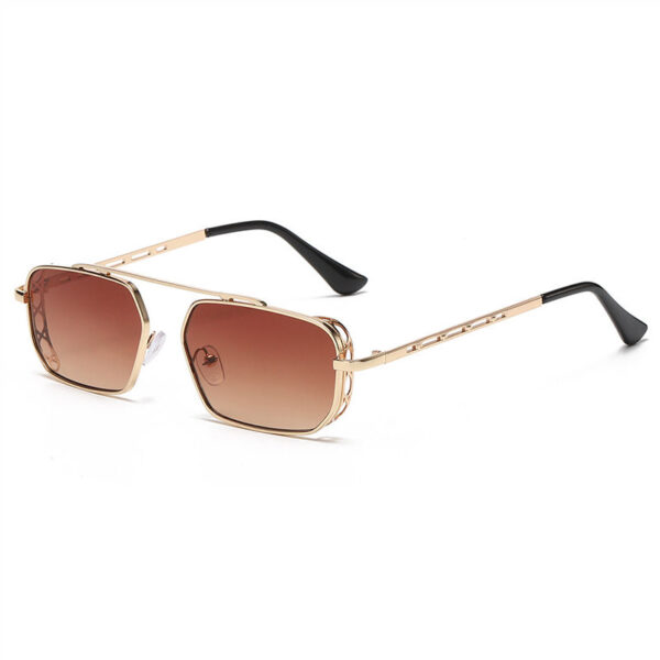Brown Gradient Cutout Frame Rectangle Flat Top Sunglasses