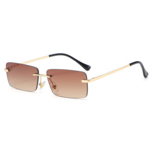 Brown Gradient Small Rimless Diamond Cut Rectangle Sunglasses