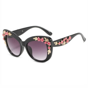 Cat Eye Flower Sunglasses Black/Gradient Grey