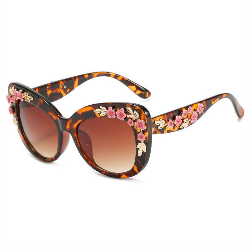 Cat Eye Flower Sunglasses Leopard/Gradient Brown