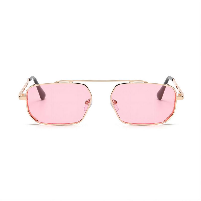 Cutout Frame Rectangle Flat Top Sunglasses Gold-Tone/Pink