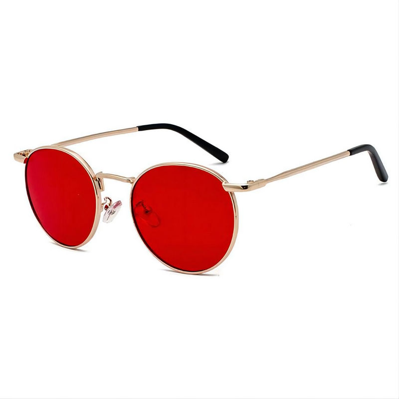 Gold Round Circle Sunglasses Red