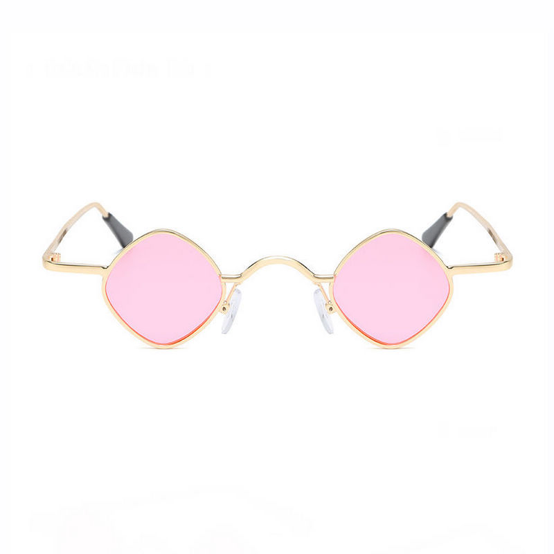 Gold-Tone/Pink Irregular Rhombus-Shaped Metal Sunglasses