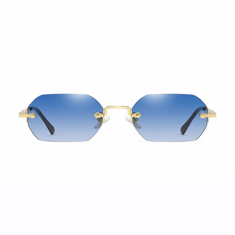 Gradient Blue 90s Small Frameless Geometric Sunglasses