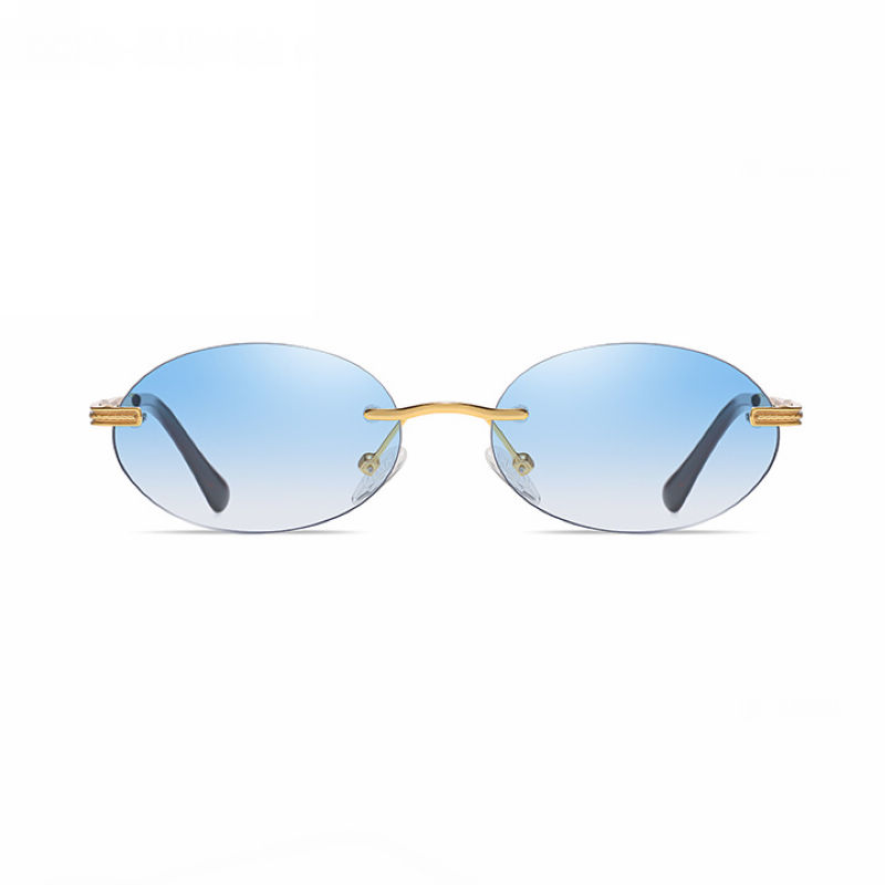 Gradient Blue Punk Rimless Color Tinted Oval Sunglasses