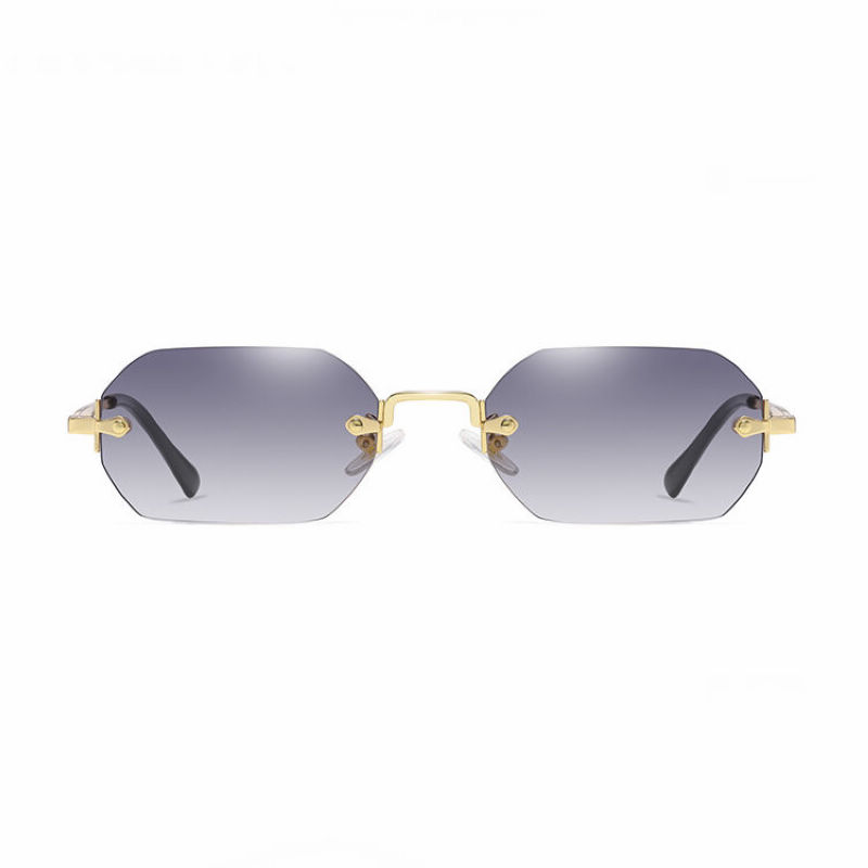 Gradient Grey 90s Small Frameless Geometric Sunglasses