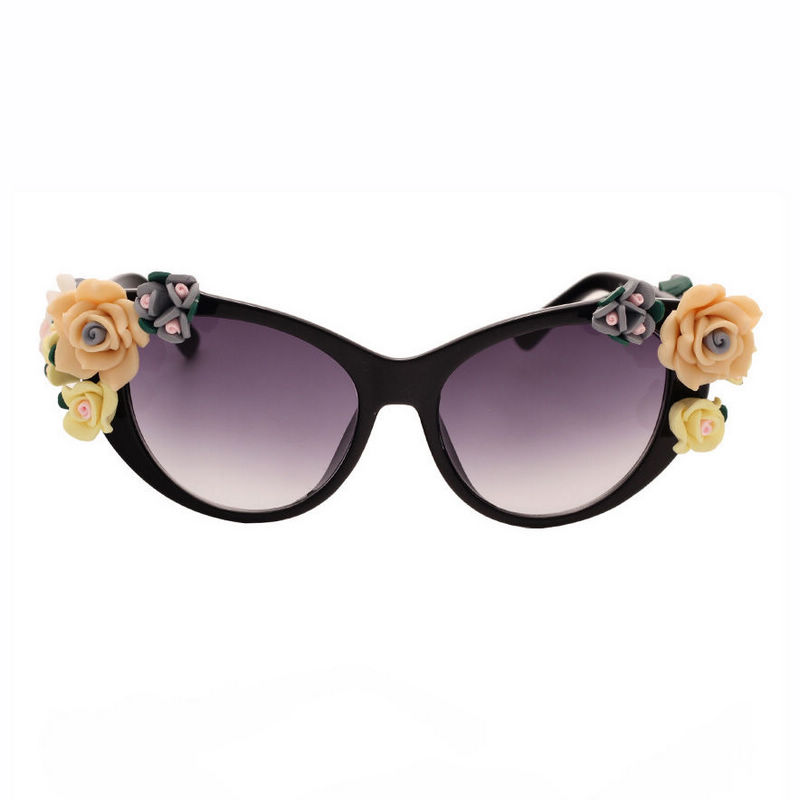 Gradient Grey Baroque Sunglasses with Flowers on Frame