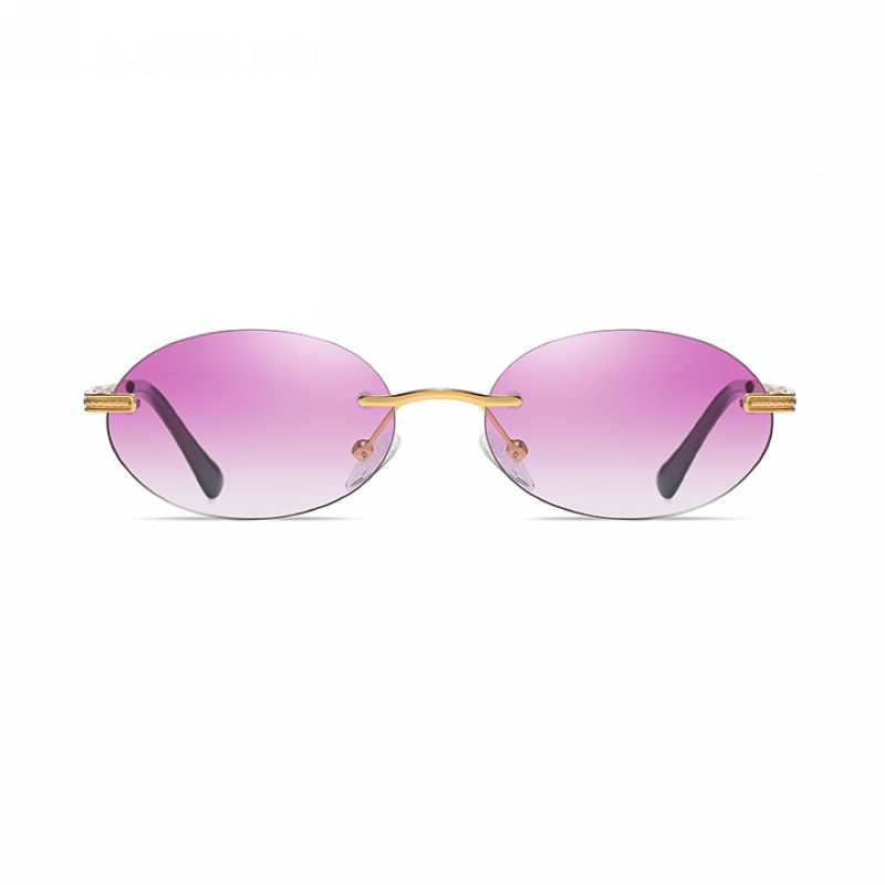 Gradient Purple Punk Rimless Color Tinted Oval Sunglasses