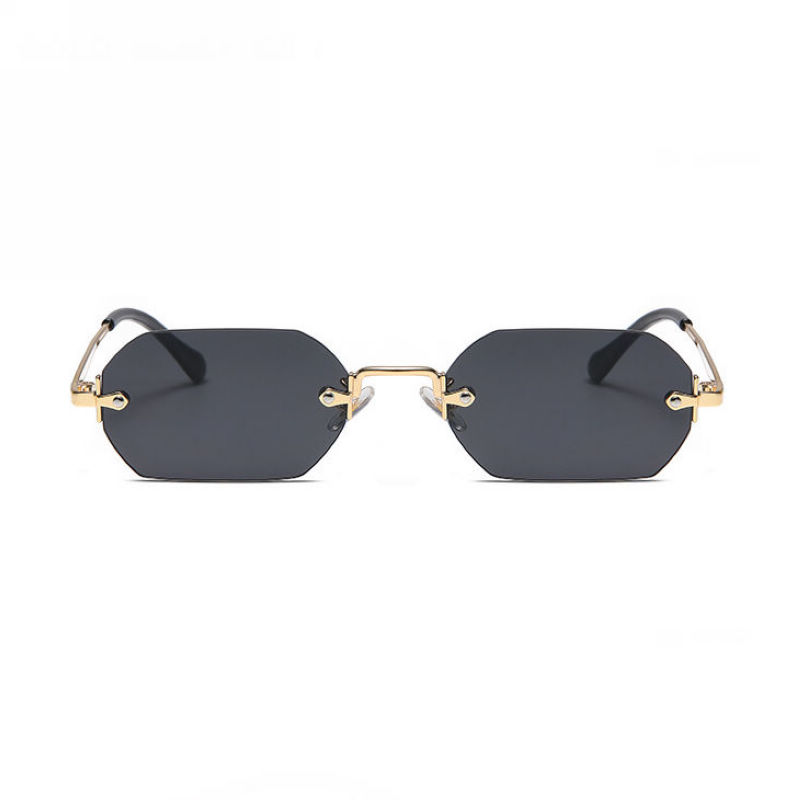 Grey 90s Small Frameless Geometric Sunglasses
