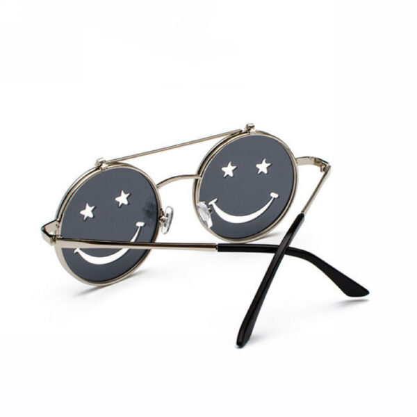 Grey Smiley Flip-Up Sunglasses Metal Round