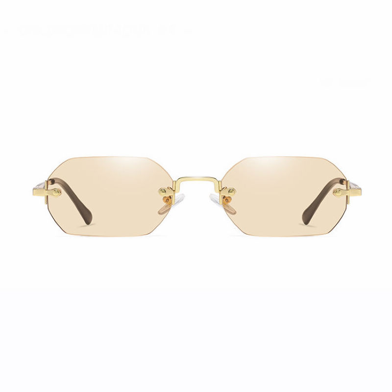 Light Brown 90s Small Frameless Geometric Sunglasses