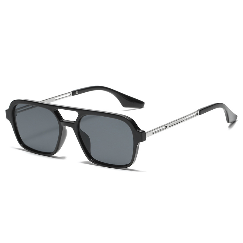 Men's Square Acetate Polarized Sunglasses Double Bridge Black/Grey
