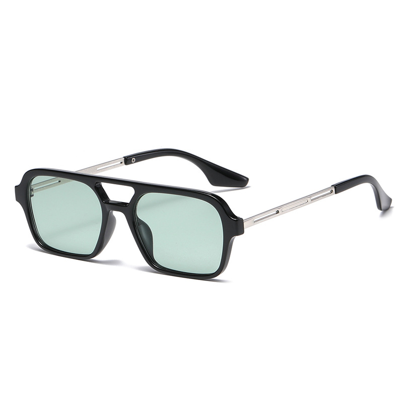 Men's Square Acetate Sunglasses Double Bridge Black/Green