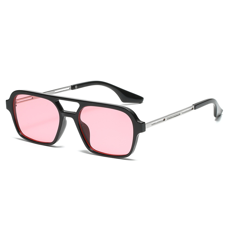 Men's Square Acetate Sunglasses Double Bridge Black/Pink