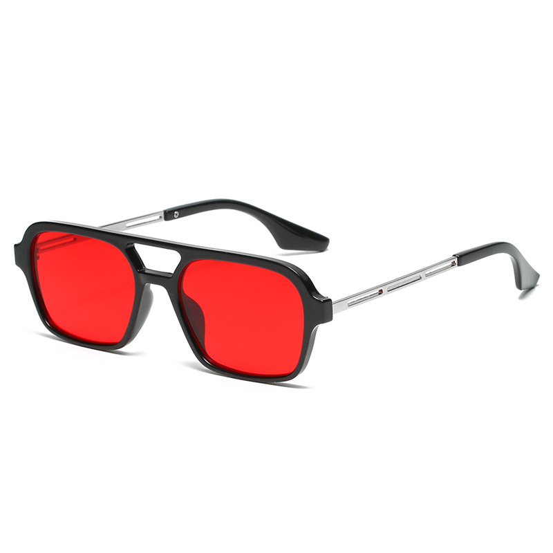 Men's Square Acetate Sunglasses Double Bridge Black/Red