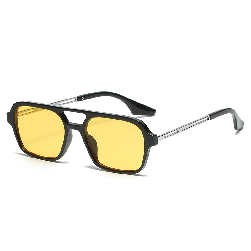 Men's Square Acetate Sunglasses Double Bridge Black/Yellow