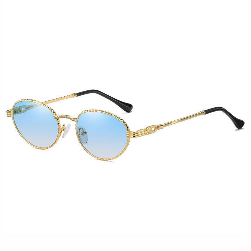 Metal Rope Oval 90s Vintage Sunglasses Gold-Tone/Gradient Blue