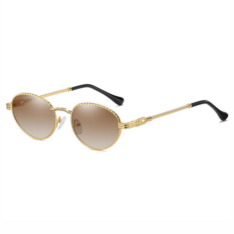 Metal Rope Oval 90s Vintage Sunglasses Gold-Tone/Gradient Brown
