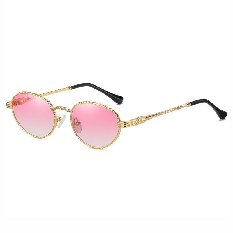 Metal Rope Oval 90s Vintage Sunglasses Gold-Tone/Gradient Pink