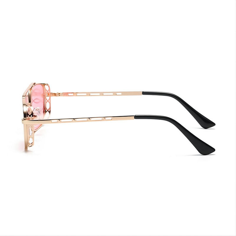 Metallic Cutout Frame Rectangle Flat Top Sunglasses