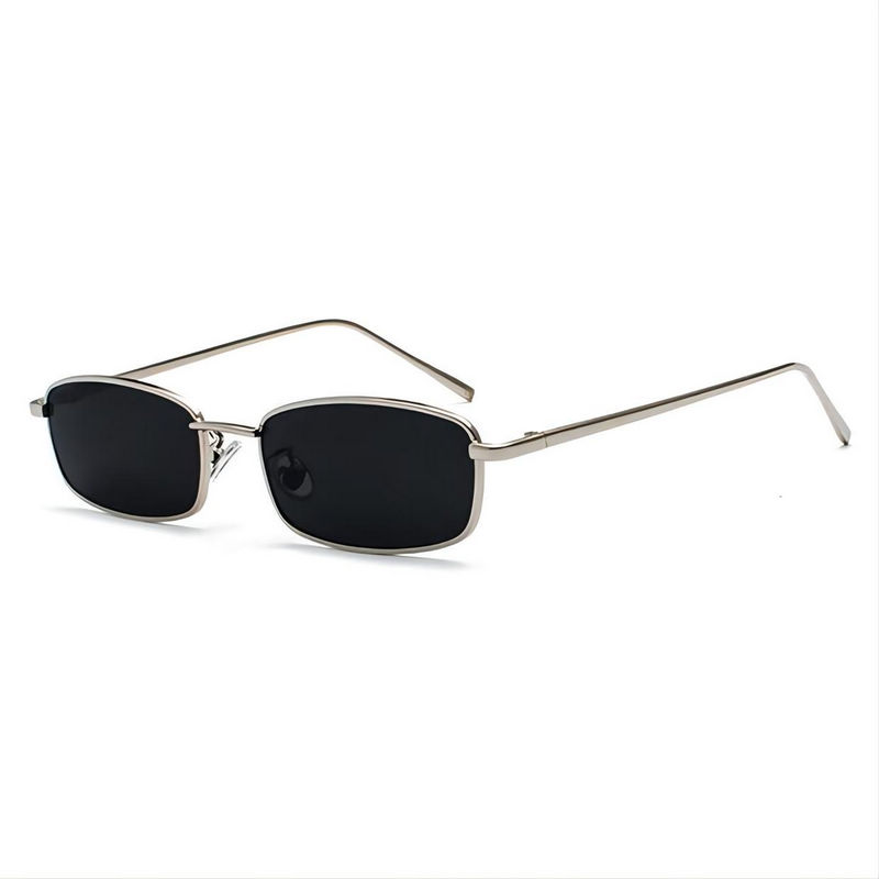 Metallic Narrow Square Sunglasses Silver-Tone/Grey
