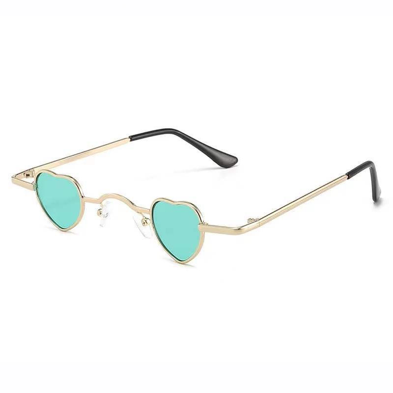 Mini Metal Heart-Shaped Sunglasses Gold-Tone/Green