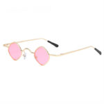 Pink-Lens Irregular Rhombus-Shaped Metal Sunglasses