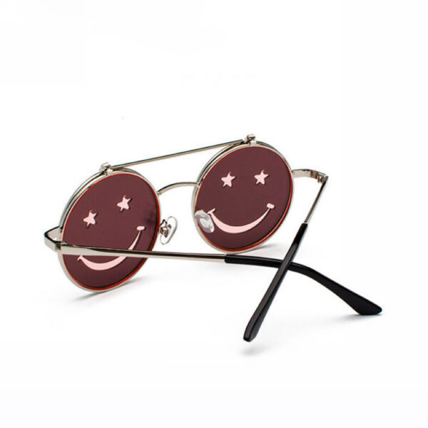 Pink Smiley Flip-Up Sunglasses Metal Round