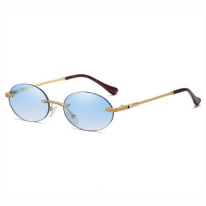 Punk Rimless Color Tinted Oval Sunglasses Gold-Tone/Gradient Blue