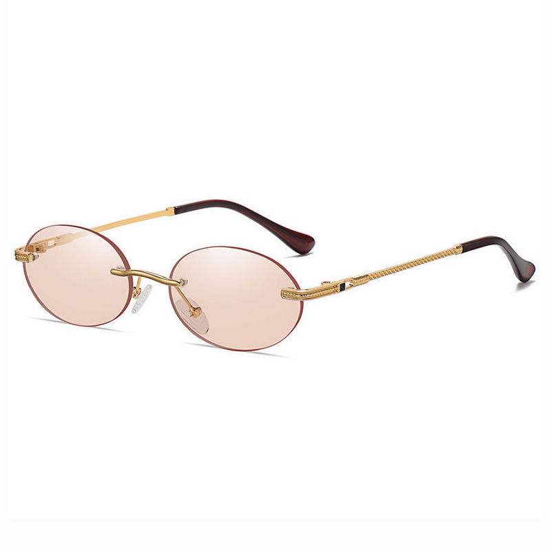 Punk Rimless Color Tinted Oval Sunglasses Gold-Tone/Light Brown