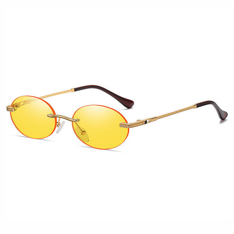 Punk Rimless Color Tinted Oval Sunglasses Gold-Tone/Yellow