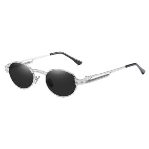 Punk Silver Oval Sunglasses with Spring Coil Temple