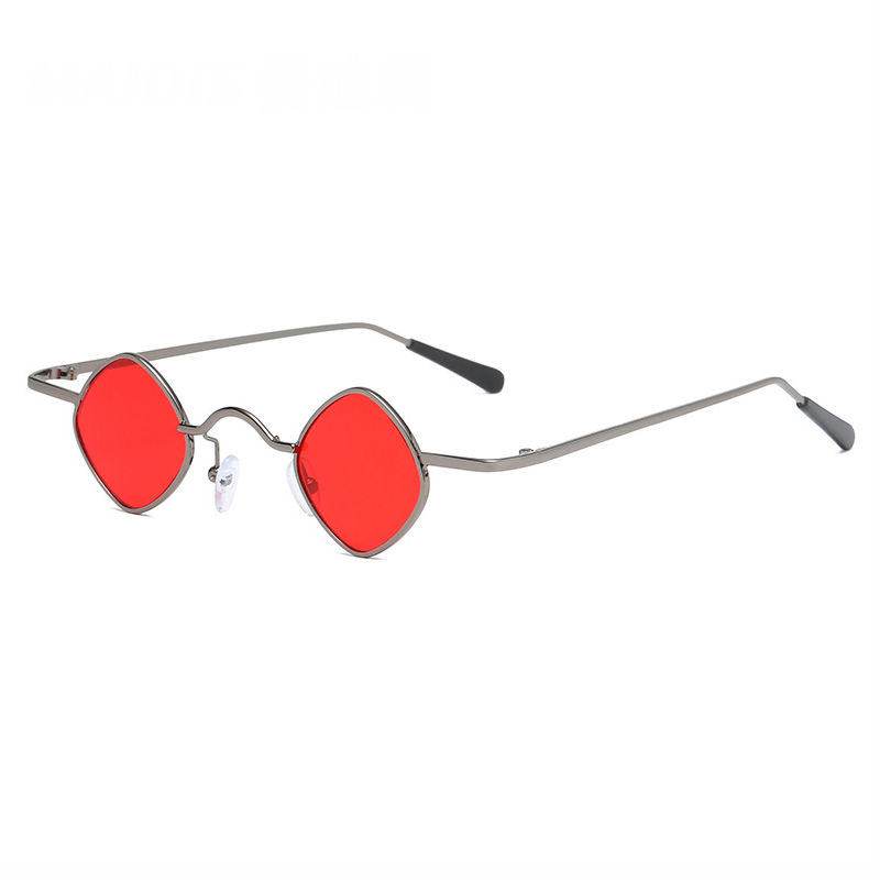 Red Steampunk Irregular Rhombus-Shaped Metal Sunglasses