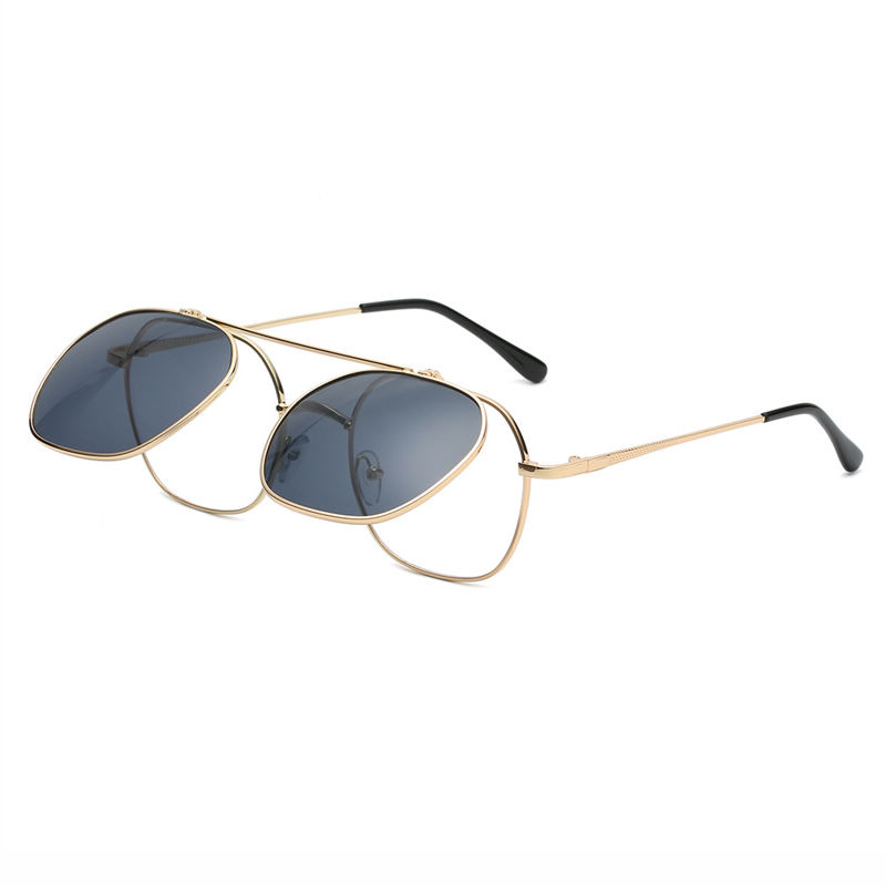 Retro Square Flip Up Sunglasses Gold-Tone/Grey